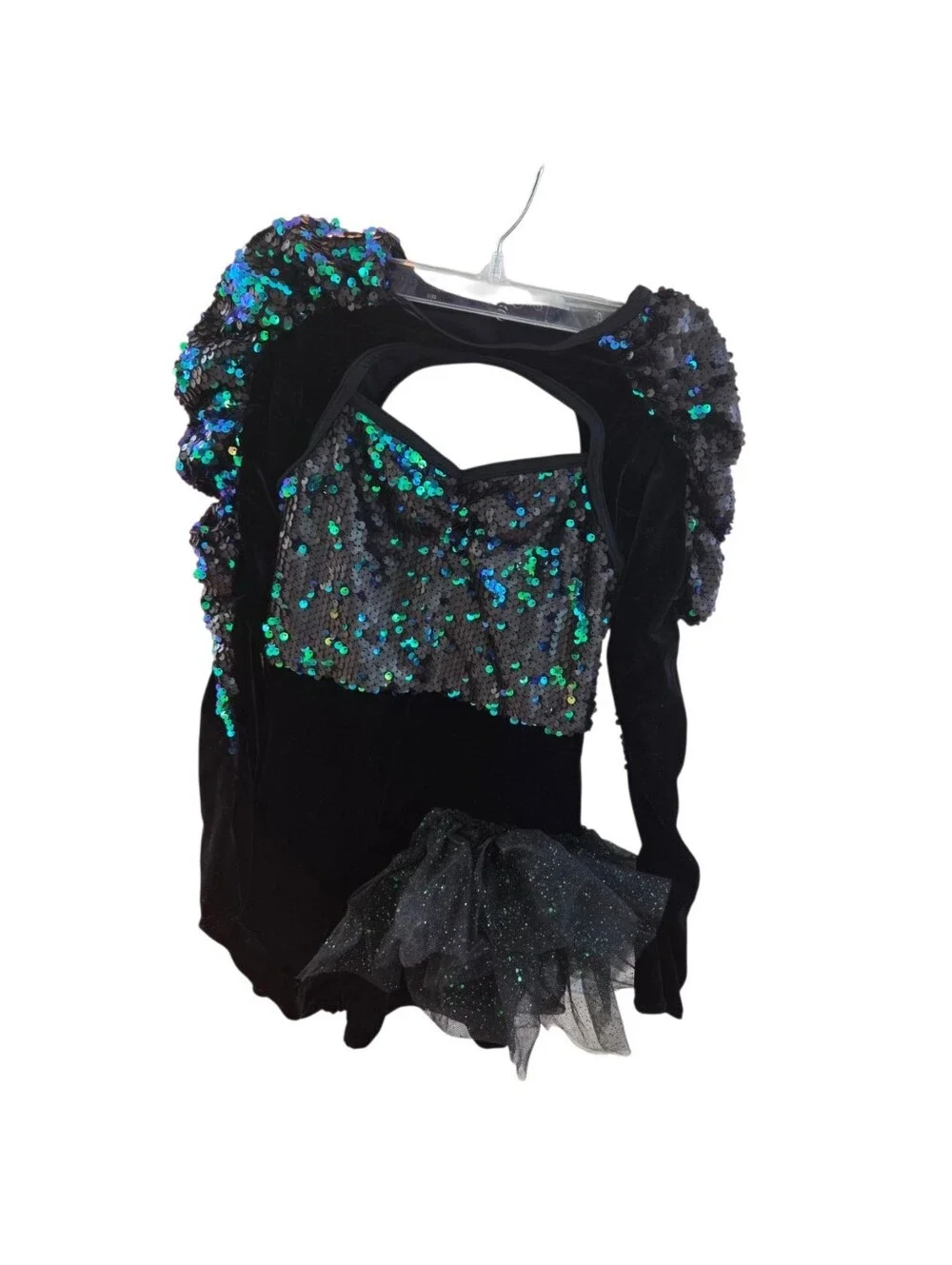 Weissman 8465 A WORLD ALONE Green Sequin Side Bustle Dance Costume Size LC 14